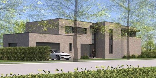 Maison contemporaine cubique en briques dans le Nord