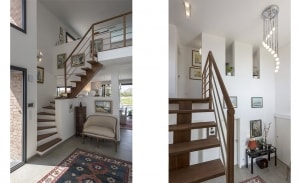 Hall d'entrée. Escalier béton et bois.