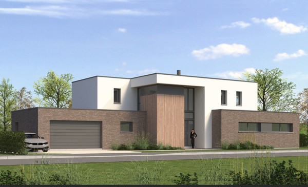 Maison architecte cubique enduit briques brune et bois 1 POUWELS AB maison-architecte-cubique-enduit-briques-brune-et-bois-1-pouwels-ab