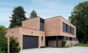 façade avant maison cubique en briques