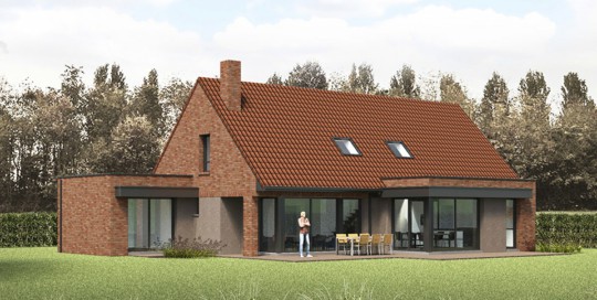 Maison contemporaine du nord. Facade jardin