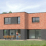 Maison moderne et de forme cubique. Etage en briques et Rez de Chaussée en enduit gris anthracite
