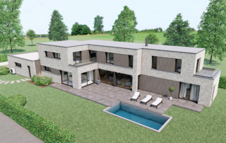 architecture cubique. Maison en briques grises