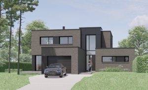 Construction moderne d'architecture cubique, en briques