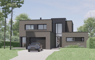 Construction moderne d'architecture cubique, en briques