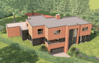 Vue aérienne d'une maison cubique en briques du nord
