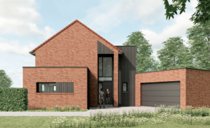 Maison moderne dans le Nord. Toiture 2 pans et volumes secondaires à toit plat